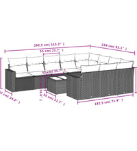 11-tlg. Garten-Sofagarnitur mit Kissen Schwarz Poly Rattan