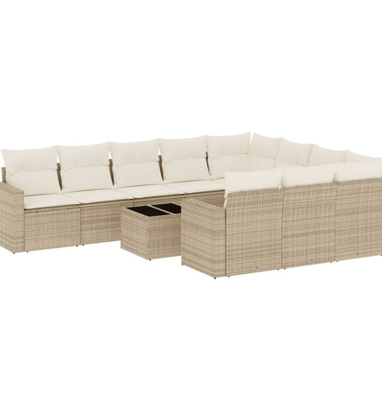 11-tlg. Garten-Sofagarnitur mit Kissen Beige Poly Rattan