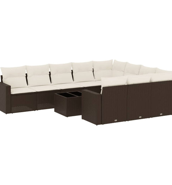 11-tlg. Garten-Sofagarnitur mit Kissen Braun Poly Rattan