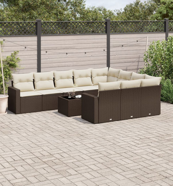 11-tlg. Garten-Sofagarnitur mit Kissen Braun Poly Rattan