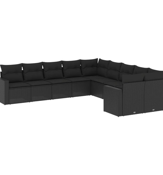 10-tlg. Garten-Sofagarnitur mit Kissen Schwarz Poly Rattan