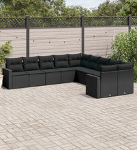 10-tlg. Garten-Sofagarnitur mit Kissen Schwarz Poly Rattan