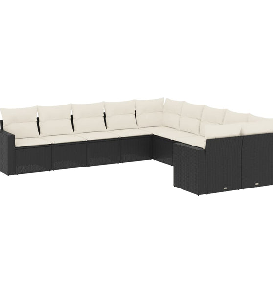 10-tlg. Garten-Sofagarnitur mit Kissen Schwarz Poly Rattan
