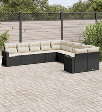 10-tlg. Garten-Sofagarnitur mit Kissen Schwarz Poly Rattan