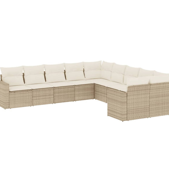 10-tlg. Garten-Sofagarnitur mit Kissen Beige Poly Rattan