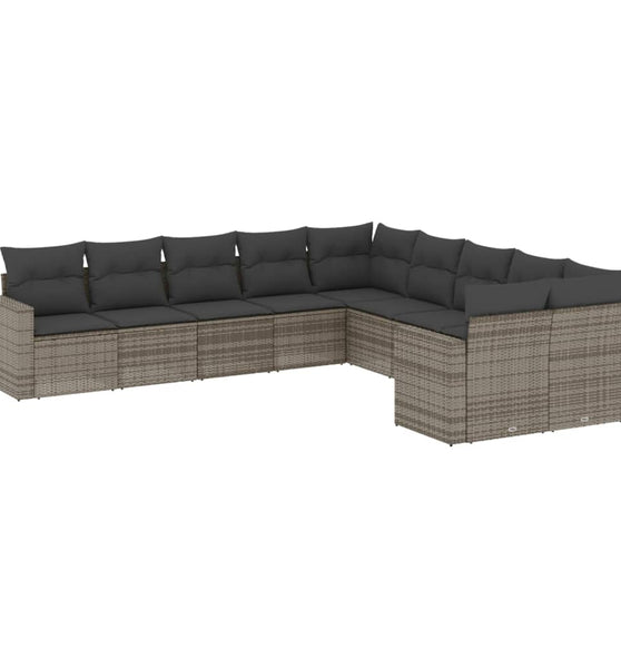 10-tlg. Garten-Sofagarnitur mit Kissen Grau Poly Rattan