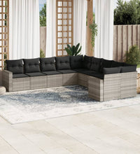 10-tlg. Garten-Sofagarnitur mit Kissen Hellgrau Poly Rattan