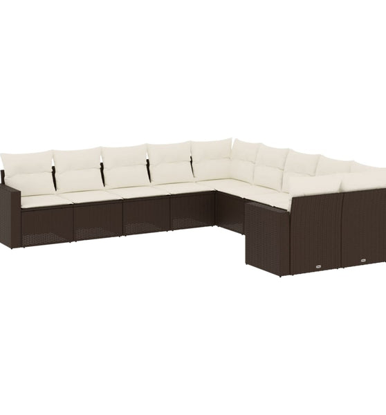 10-tlg. Garten-Sofagarnitur mit Kissen Braun Poly Rattan