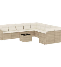 11-tlg. Garten-Sofagarnitur mit Kissen Beige Poly Rattan
