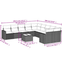 11-tlg. Garten-Sofagarnitur mit Kissen Beige Poly Rattan