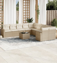 11-tlg. Garten-Sofagarnitur mit Kissen Beige Poly Rattan