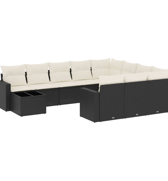 11-tlg. Garten-Sofagarnitur mit Kissen Schwarz Poly Rattan