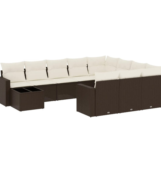 11-tlg. Garten-Sofagarnitur mit Kissen Braun Poly Rattan
