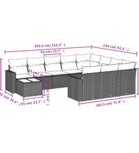 11-tlg. Garten-Sofagarnitur mit Kissen Braun Poly Rattan
