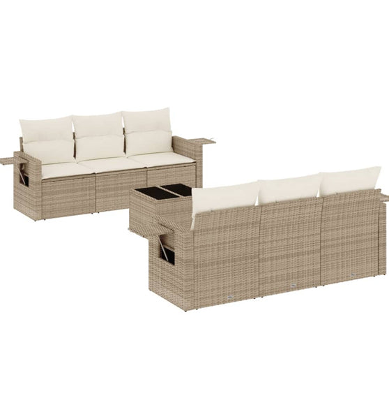 7-tlg. Garten-Sofagarnitur mit Kissen Beige Poly Rattan