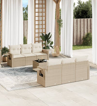 7-tlg. Garten-Sofagarnitur mit Kissen Beige Poly Rattan