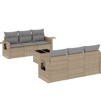 7-tlg. Garten-Sofagarnitur mit Kissen Beige Poly Rattan