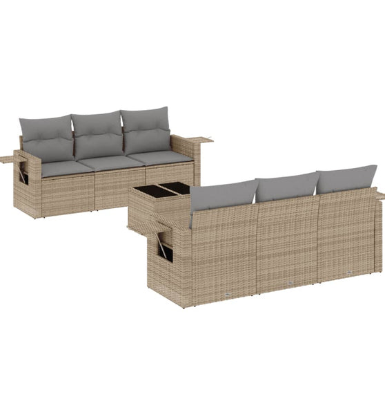 7-tlg. Garten-Sofagarnitur mit Kissen Beige Poly Rattan