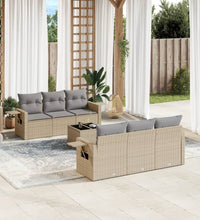 7-tlg. Garten-Sofagarnitur mit Kissen Beige Poly Rattan