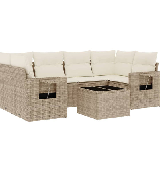 7-tlg. Garten-Sofagarnitur mit Kissen Beige Poly Rattan