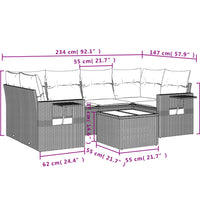 7-tlg. Garten-Sofagarnitur mit Kissen Beige Poly Rattan