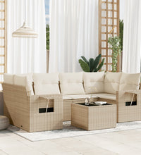 7-tlg. Garten-Sofagarnitur mit Kissen Beige Poly Rattan