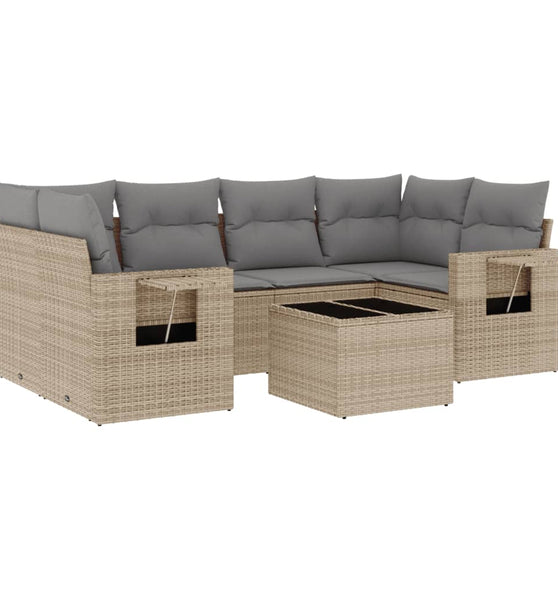7-tlg. Garten-Sofagarnitur mit Kissen Beige Poly Rattan