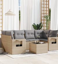 7-tlg. Garten-Sofagarnitur mit Kissen Beige Poly Rattan