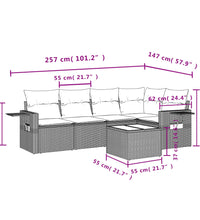 6-tlg. Garten-Sofagarnitur mit Kissen Braun Poly Rattan