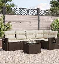 6-tlg. Garten-Sofagarnitur mit Kissen Braun Poly Rattan