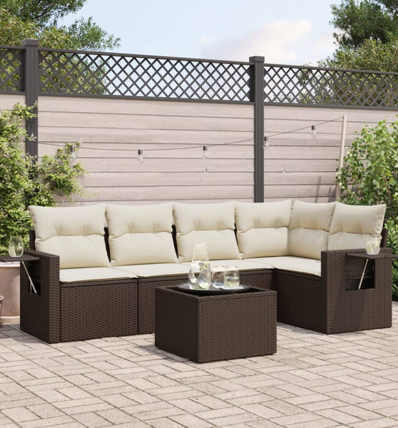 6-tlg. Garten-Sofagarnitur mit Kissen Braun Poly Rattan