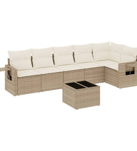 7-tlg. Garten-Sofagarnitur mit Kissen Beige Poly Rattan