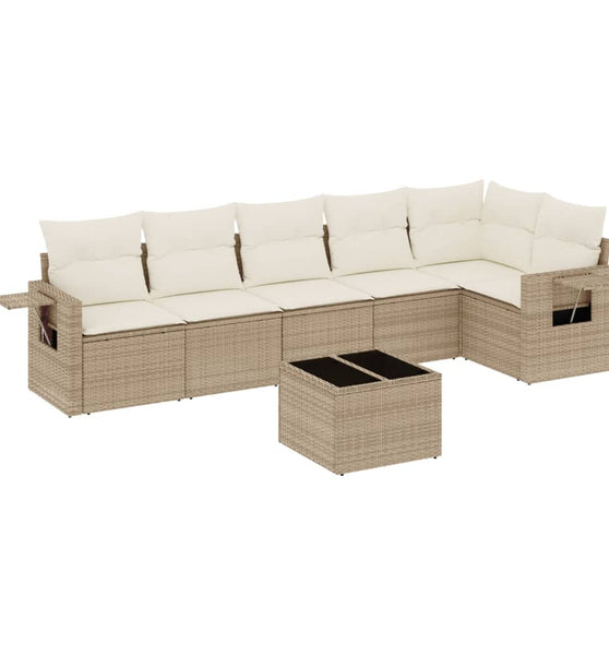 7-tlg. Garten-Sofagarnitur mit Kissen Beige Poly Rattan