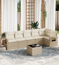 7-tlg. Garten-Sofagarnitur mit Kissen Beige Poly Rattan