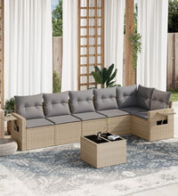 7-tlg. Garten-Sofagarnitur mit Kissen Beige Poly Rattan