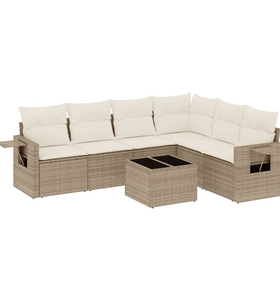 7-tlg. Garten-Sofagarnitur mit Kissen Beige Poly Rattan
