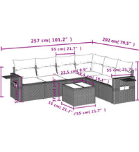 7-tlg. Garten-Sofagarnitur mit Kissen Beige Poly Rattan