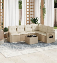 7-tlg. Garten-Sofagarnitur mit Kissen Beige Poly Rattan