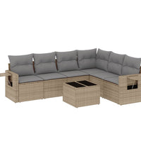 7-tlg. Garten-Sofagarnitur mit Kissen Beige Poly Rattan