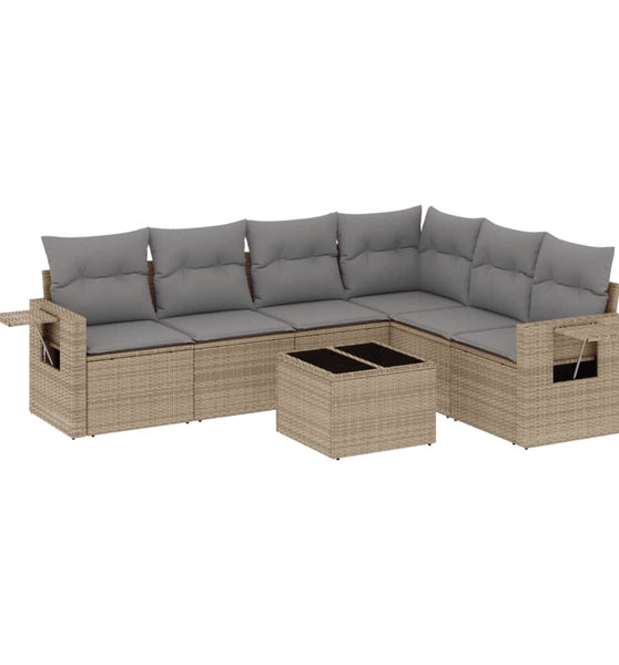 7-tlg. Garten-Sofagarnitur mit Kissen Beige Poly Rattan
