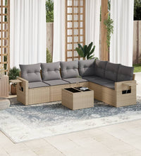 7-tlg. Garten-Sofagarnitur mit Kissen Beige Poly Rattan