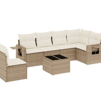 7-tlg. Garten-Sofagarnitur mit Kissen Beige Poly Rattan