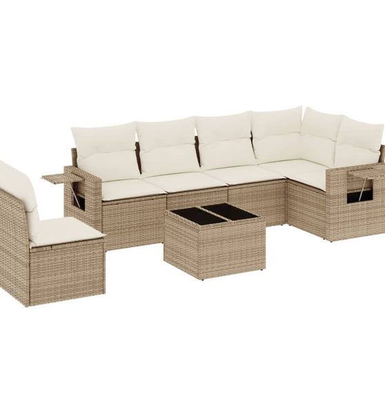7-tlg. Garten-Sofagarnitur mit Kissen Beige Poly Rattan