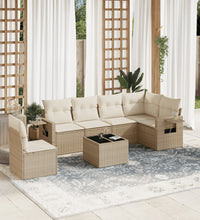 7-tlg. Garten-Sofagarnitur mit Kissen Beige Poly Rattan
