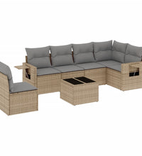 7-tlg. Garten-Sofagarnitur mit Kissen Beige Poly Rattan