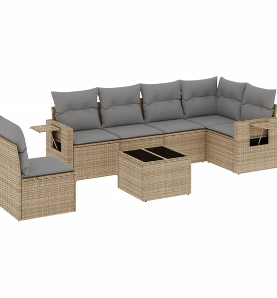 7-tlg. Garten-Sofagarnitur mit Kissen Beige Poly Rattan