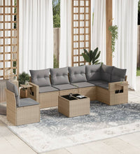 7-tlg. Garten-Sofagarnitur mit Kissen Beige Poly Rattan