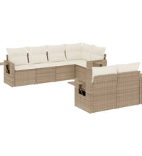 7-tlg. Garten-Sofagarnitur mit Kissen Beige Poly Rattan