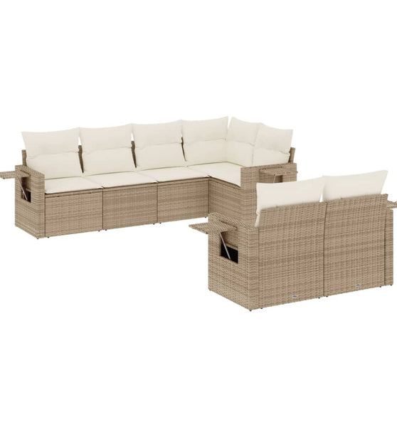 7-tlg. Garten-Sofagarnitur mit Kissen Beige Poly Rattan