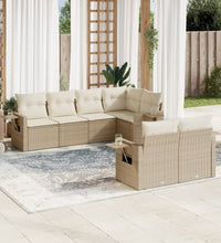 7-tlg. Garten-Sofagarnitur mit Kissen Beige Poly Rattan